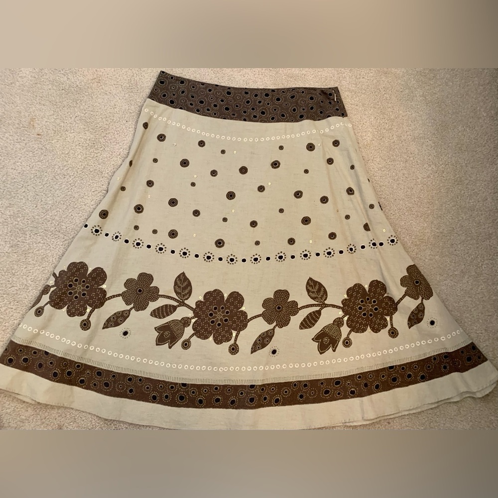 Women’s Liz Claiborne sz 6 linen blend tan/black skirt